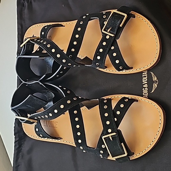 ZADIG & VOLTAIRE Cecilia Sandals Black Suede - Womens FR39 / US8 - Picture 2 of 13